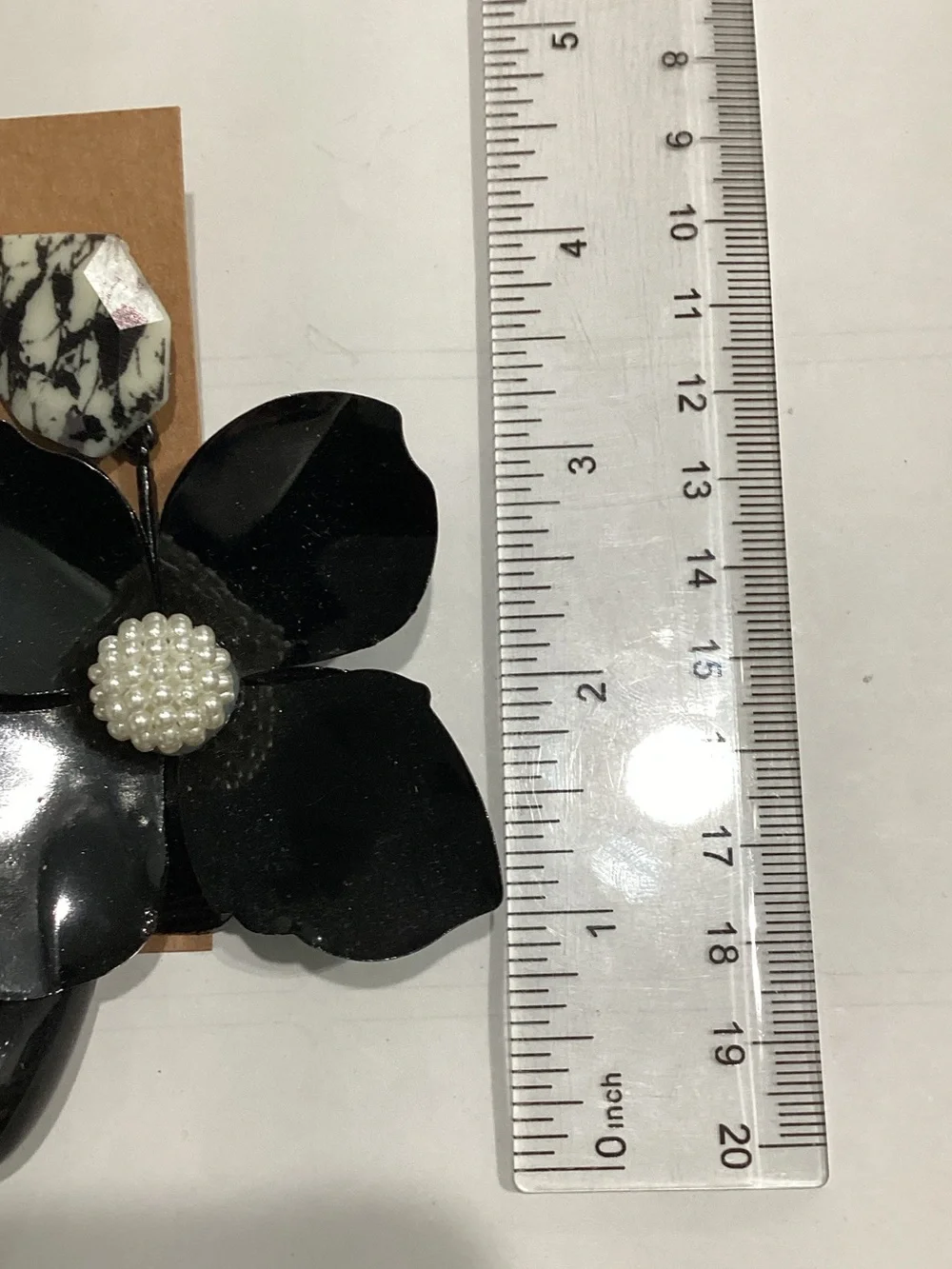 Black Floral Statement Drop Earrings with Pearl Center